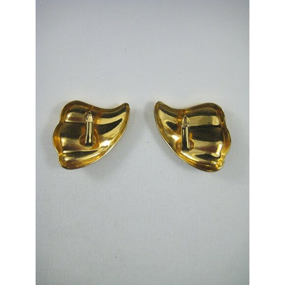 Vintage Avon Breathless Clip on Earrings Textured Mirrored Swirl Gold Tone - Picture 3 of 9